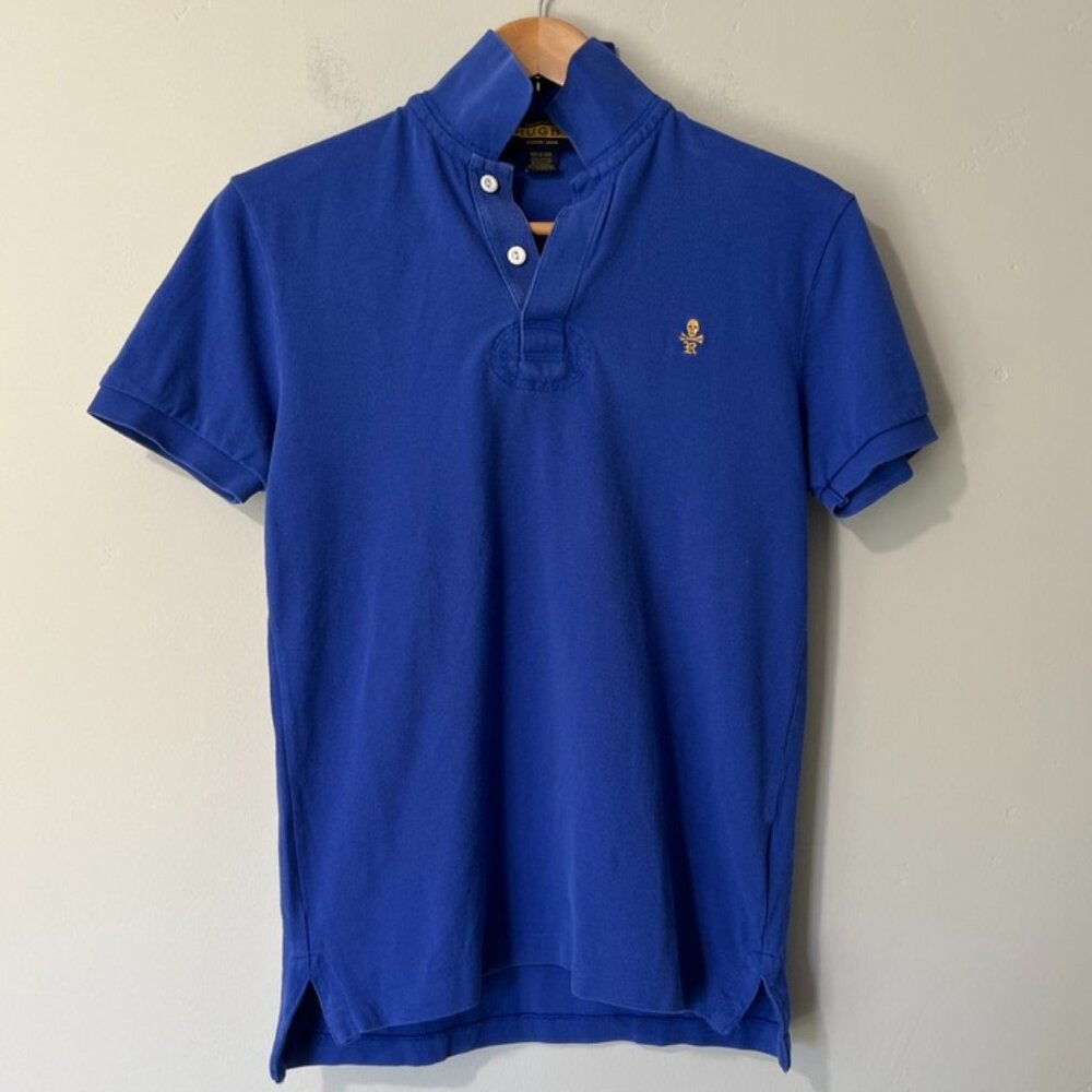 Rugby Ralph Lauren men's blue skull & crossbones mesh polo shirt, XS
